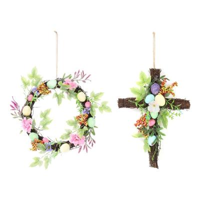 China Wholesale Artificial Cross Garland Halloween Thanksgiving Autumn Holiday Garland Rattan Frame With New Year Garland Easter for sale