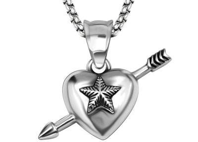 China Delicate Love Heart Necklace An Arrow Through A Heart Shape With Pentagram Engraved for sale