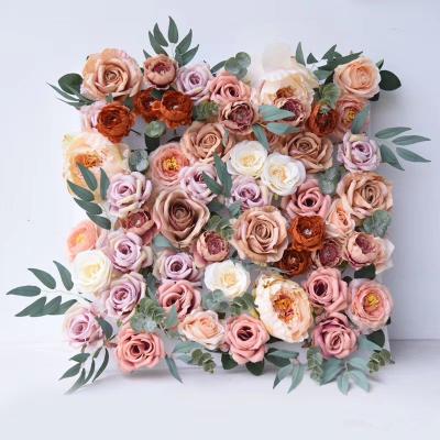 China High Quality Festival Decoration 50*50cm Artificial Flower Walls Hanginge Flowers With Leaves Wedding Party Background Decor Silk Rose Flower Wall for sale