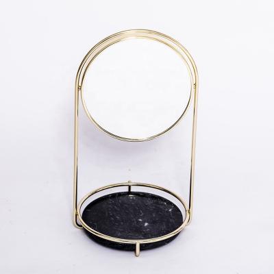 China Double Sided Magnifying Dresser Table 360 Degree Makeup Mirror With Marble Base Round Tray for sale