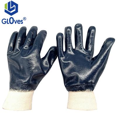 China Oil Proof LGSAFETY CE EN388 Knitted Full Nitriles Oil Coated Blue Gas Industry Work Gloves For Heavy Industry Chemical for sale