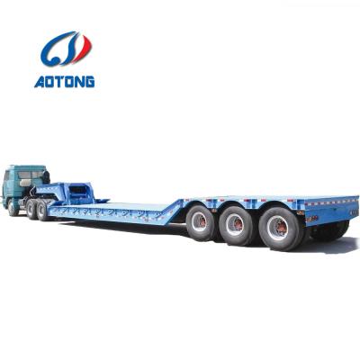 China 120 Tons Capacity Front Load Low Bed Semi Trailer with 4 Axles and Hydraulic Steering for sale