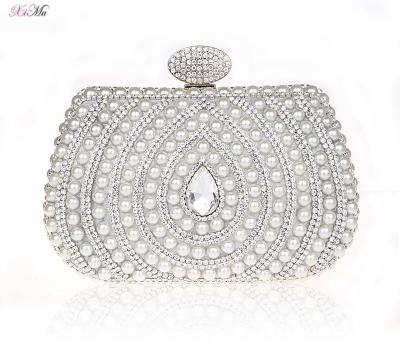 China Sparkling Clear Crystals Equalizing Women's Satin Rhinestone Bridal Prom Party Clutch Evening Beaded Bag Wedding Pearl Clutch - Silver for sale
