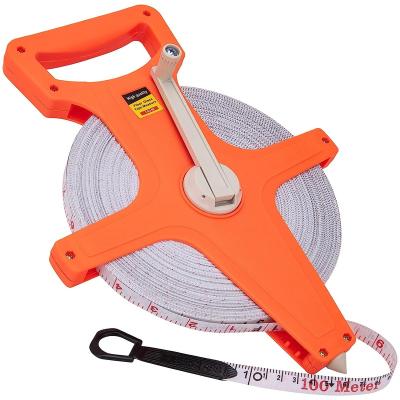 China ABS & Stainless Steel Durable Dual-Sided Long Measuring Tape Open Reel 330 Feet 100m long Fiberglass Tape Measure for Sports Field, Outdoor for sale