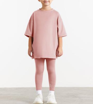 China Casual Spring Babies Set Oversized Fit T-Shirt + Solid Color Legging Two Piece Set Stretchy Riber Biker Yoga Legging Workout Set for sale
