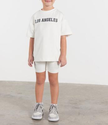 China ANCELES Casual Los Visibility T-shirt Mum and Me Biker Shorts Sets Print Letter Oversized Short Sleeve Tee With Girls Biker Abbreviations for sale