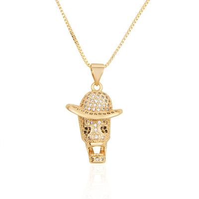 China FASHIONABLE PONEES Customized Zirconium Head Necklace Gold Plated Hip Hop Pendant With Hat for sale