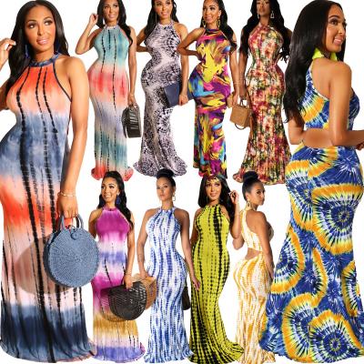 China Hot Popular Women's Tie Dress Anti-static Dye Sleeveless Classic Long Plus Size Ladies One-Piece Dress for sale