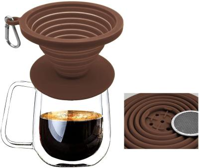 China Sustainable Reusable Collapsible Camping Pour Over Portable Folding Filter Cone Silicone Coffee Filter Silicone Coffee Dripper for sale