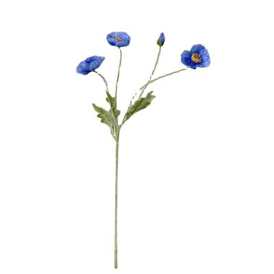 China Party Wedding Home Decoration Artificial Silk Poppy Flower Flocked Stem Foldable Table Center Piece Wedding Red Orange for sale