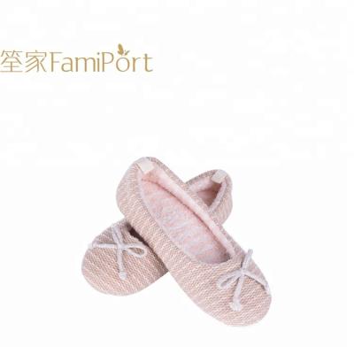 China Anti-Smell Champagne Pink Bowknot Dance Ballerina Indoor Soft Slipper For Women for sale