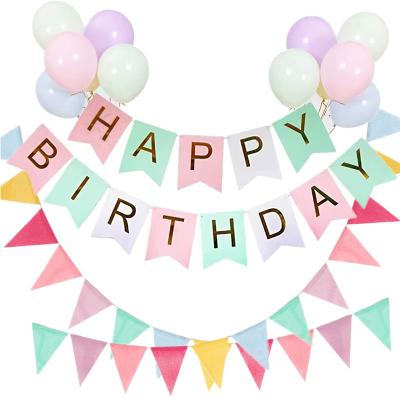 China Hanging Displays Factory Price Happy Birthday Banner Polyester String Bunting Flags Decorations Party Supplies for sale