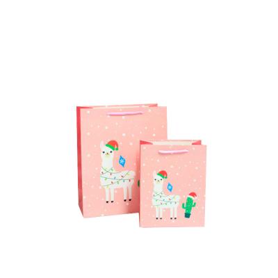 China KAIBO Recyclable Cute High Quality Cartoon Print Children Gift Paper Bag Kids Shoes Clothing Baby Shower Pink Gift Bag for sale
