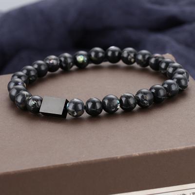 China Custom Text Personalized TRENDY Engrave Stone Logo Stainless Steel Charm Natural Beads Bracelet Bangle for sale
