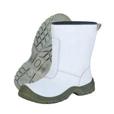 China Botas de trabajo de seguridad de PU de punta redonda con material superior de cuero dividido y punta de acero en venta