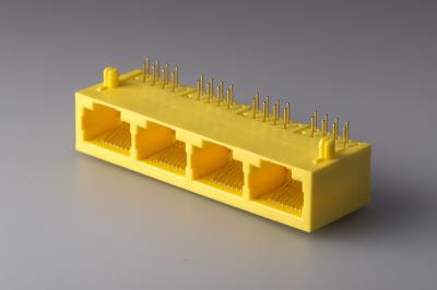 China Plastic 90 degree Female Ethernet Connector , RJ45 Network Jack 8P8C 1 X 4 Port Color Yellow for sale