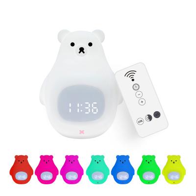 China Soft Silicone Bear Led Night Lamp Touch Sensing Sleeping Lights With Timing & Alarm Clock Function for sale