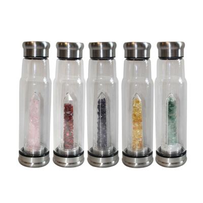 China Hot Sale Custom Viable Logo Crystal Column Degaussing Natural Crystal Crushed Stone Energy Glass Water Cup for sale