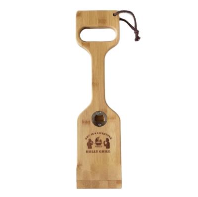 China Sustainable BBQ Shovel Bamboo Kichenware Bamboo Kitchen Cooking Spatula With Handle for sale