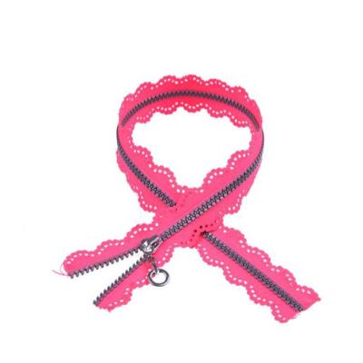 China China top10 brand factory supply custom double tier rhinestone lace band colorful crystal zipper DAWEI brand automatic lock zipper for sale