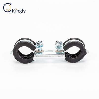 China food & Beverage Steel Double Double Rubber Lined Double Pipe Clamp Galvanized Pipe Strap Clamp Galvanized Saddle Clamps for sale