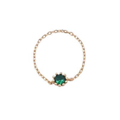 China Wholesale Fashion 18K Lead Free Nickel Free Gold Plated Chain Ring 925 Sterling Silver Natural Green Gem Zircon Charm Ring For Women for sale