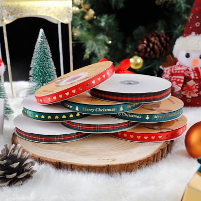Chine 1cm*45m Ruban imprimé de Noël pour emballage cadeau et accessoires de vêtements à vendre