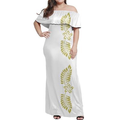 China Foto Wanita Gemuk Cantik Samoa Tapa Floral Print Custom Plus Size Breathable Sleeveless Polynesian Tribal White Women's Bodycon Dress