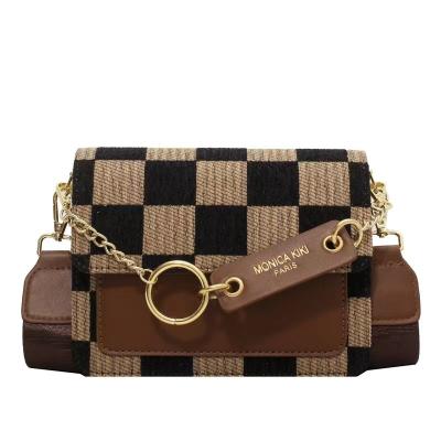 China Fashion Checkerboard Fabric Flap Crossbody Sling Bags ladies single shoulder bag women's high sense of delicate small square bag for sale
