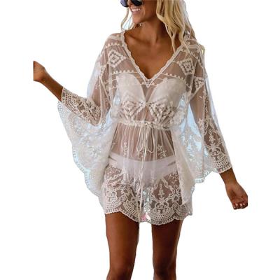 China Women Plus Size Mesh Sheer Bikini Cover-UPS Set Sheer Short Sleeve Cover Up Dress Swimwear Beach Wear for sale