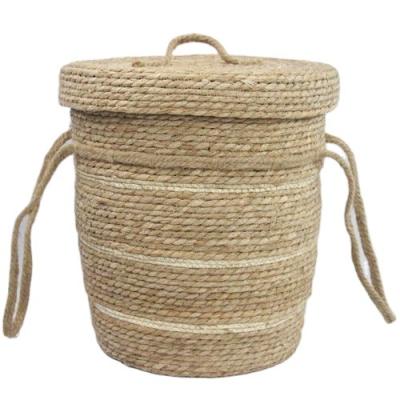 China Sustainable Storage Of Extra Large Grass Woven Vegetable Plankton Laundry Basket With Lid Set Of 3 for sale