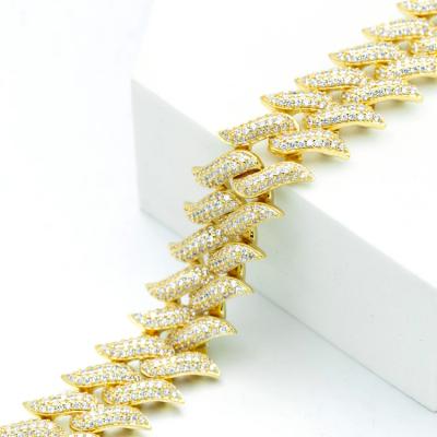 China Vintage 925 Silver Charm 18K Moissanite Stones Cuban Link Bracelet For Men for sale