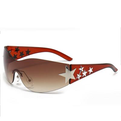 China Fashion Sunglasses Wholesale Punk One Piece New Y2k Luxury Brand Shades Eyewear UV400 Five Star Glasses Women's Sunglasses for sale
