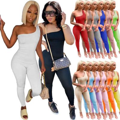 China New Arrival Plus Size Sheer Color One Shoulder Woman Bodycon Overalls Women Jumpers And Rompers for sale