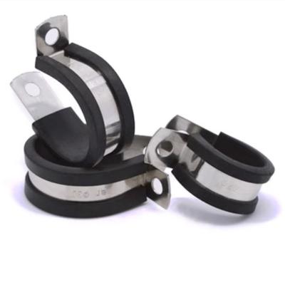 China Stainless Steel 201 304 Rubber Lined P Clips Rubber Pipe Clamps EPDM R Types Hose Clamps Quick Locking Pipe Clamp for sale