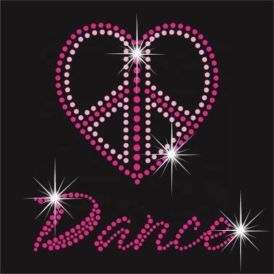 China Flatback Iron On Love Danve Crystal Rhinestone Patch Hotfix Peace Designs for sale