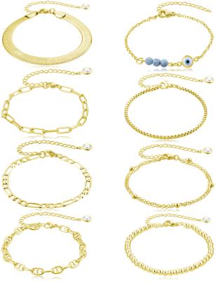 China Cuban Stackable Chunky Chain Bracelets Anklets Evil Eye Figaro Ankle Chain Bracelet Punk Adjustable Sailor High Quality Trombone for sale