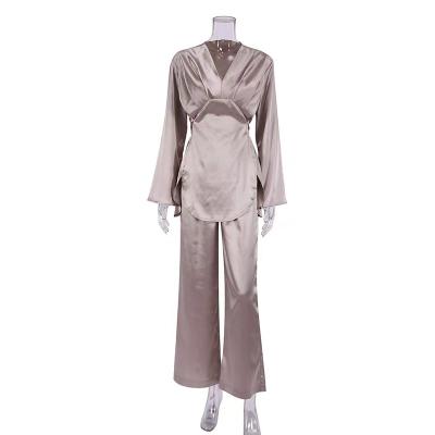 China Custom made high quality silk QUICK DRY lounge wear 2 piece satin pajamas sets for women for sale