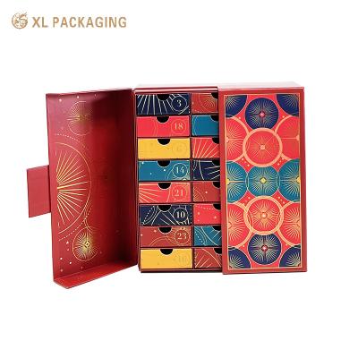 China OEM Luxury Full Gold Foil Holiday Advent Calendar Carton Collection Gift Paper Box Set With 24pcs Small Drawers for sale