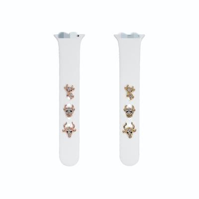 China 2021 Newest Luxury Decorative Stainless Steel Stud Charms For Silicone Watch Strap Cow Shape Pattern Charms Watch Band for sale