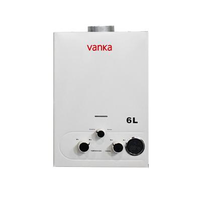 China 6L Instantáneo sin depósito de gas de combustión Calentador de agua de pared montado con batería en venta