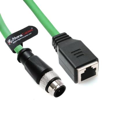 China Alvin's Cables M12 D-Code 4 Pin Male to RJ45 Female Ethernet Cable for Industrial Camera Sensor, RJ45 Female Socket High-Flex Cat6a Cable for Automation Application 3.3ft/1m Green for sale