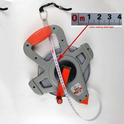 China 50m 50 Meter Industrial Grade Plastic Frame Tape Measure, l00 Meter Long Nylon Coating Steel Tape Measure With 3 Times Speed Recycle for sale