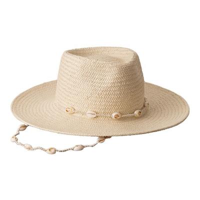 China Barred 2022 Hot Sale Designer Sun Hat Straw Hats For Women Man With Shell Decoration Sombrero Beach Summer Straw Pie Hat for sale