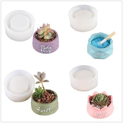 China Cylindrical Eco-friendly Durable 4 Fish Scale Diamond Terrace Lotus Surface Plaster Resin Flower Pot Candle Cup Succulent Scented Ashtray Mold for sale