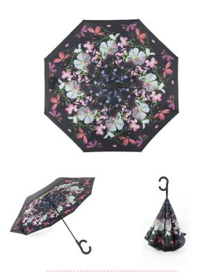 China Flower 23 Inch Double Layer Reversible Large Inverted Reverse Umbrella Upside Down Windproof Waterproof Outdoor for sale
