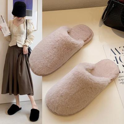 China Wholesale Lightweight Non-slip Home Indoor Fashion Winter Women Winter Women Comfortable Plush Plush Fur Slippers Bedroom Slippers Striped Bedroom Slippers for sale