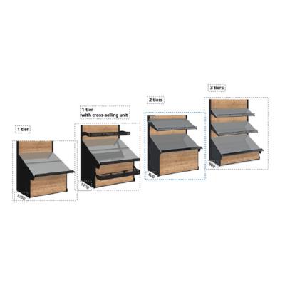 China Single Sided Vegetable Stand Supermarket Wooden Fruit Vegetable Display Rack For Supermarket Interior Decoration for sale