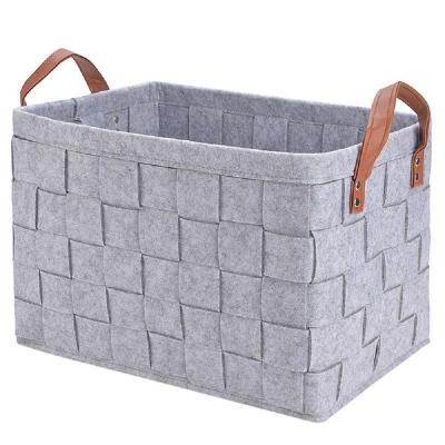 China TB-A702 Daily Eco-friendly Large Size Laundry Storage Basket Handmade Woven Felt Basket With PU Handle for sale