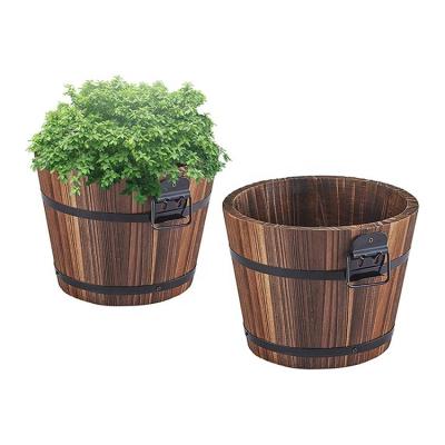 China Modern High Quality Wooden Barrel Planters Rustic Bucket Flower Pot Box for sale